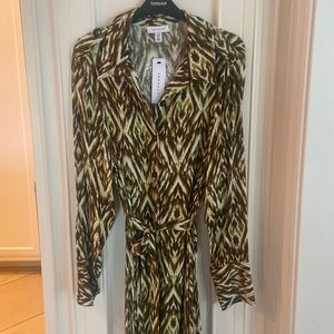 Women’s Top Shop button down, long sleeve dress, size 12, multi color